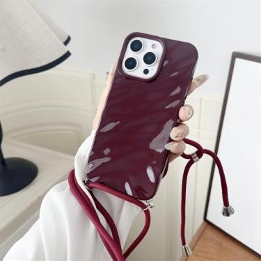 Imagem de Capa de celular com alça transversal, acabamento brilhante e efeito ondulado, para iPhone 15, 16, 17 Pro Max, Air 14, 13, 12, 11, XR, XS, 7 e 8. Capa de silicone macio, vermelha, para iPhone 16 Plus