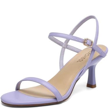 Imagem de SLXCHBSL Sandálias femininas de salto redondo, bico aberto, tiras ajustáveis, tira no tornozelo, sapatos sociais, salto gatinho para festa de casamento, Lavanda, 40