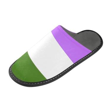 Imagem de Pantufas femininas felpudas aconchegantes fofas para casa espuma viscoelástica antiderrapante Genderqueer Pride Flag Movement Lgbt Flat EUA tamanho 4-5, Genderqueer Pride Flag Movement Lgbt Flat, 9-10