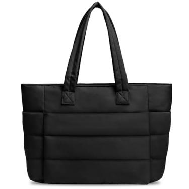 Imagem de KAITAI Bolsa feminina acolchoada leve e acolchoada para trabalho, bolsa de ombro para viagem, academia, Preto, One Size