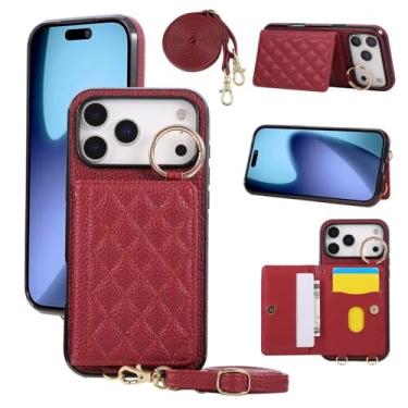 Imagem de Capa carteira transversal em couro PU com zíper, compartimento para cartões e argola para iPhone 17 Air 16 Pro Max 15 Plus 14 13 12 11 X XS XR, vermelha, para iPhone 16e