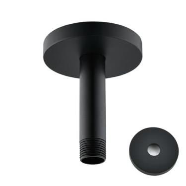 Imagem de SEABEFORE Braço e flange de chuveiro de 10 cm, braço de chuveiro montado no teto para chuveiro de chuva, acabamento preto fosco, SE-RD91038-4MB