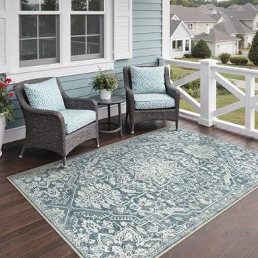 Imagem de GENIMO Tapete para área externa e interna, 1,2 m x 1,8 m, impermeável, não cai, fácil de limpar, tapete de porta frontal boho para pátio, entrada, varanda, sala de estar, quarto, banheiro, tapete