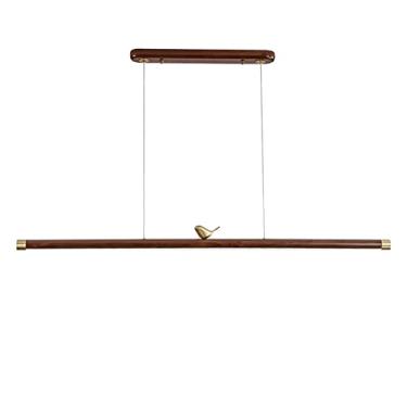 Imagem de Luminária pendente tubular longa de madeira, luminária suspensa linear canelada, luminárias de suspensão ultrafinas em nogueira com cúpula de acrílico, lustre moderno de LED - 24W, luminária