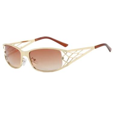 Imagem de HCHES Óculos de Sol Femininos Retrô Metálicos de Luxo com Armação Vazada, Estilo Punk, Proteção UV400 (Dourado Marrom Claro)