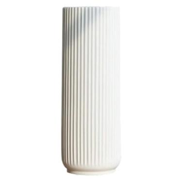Imagem de Vaso decorativo de cerâmica, artesanato feito à mão, pode ser colocado no escritório, sala de estar, ornamento listrado vertical (branco 13,5 x 35 cm) decorações de casa