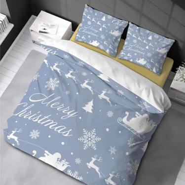 Imagem de Conjunto de capa de edredom de Natal para crianças, alce fofo, para meninos e meninas, floco de neve, Natal, desenho animado, animal, conjunto de edredom 220 x 240 cm - 80 x 80 cm * 2