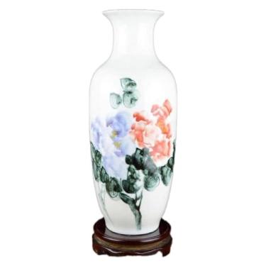 Imagem de Vaso decorativo de cerâmica, artesanato feito à mão, base rotativa, padrão de peônia, decoração de quarto para varanda, decoração de casa