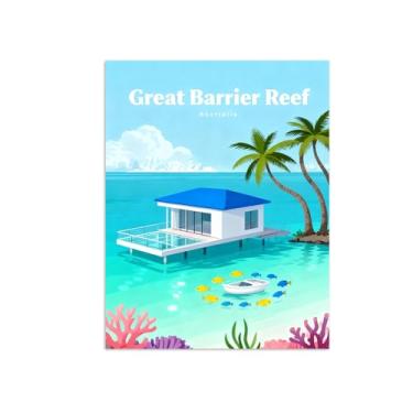 Imagem de Pôster paisagem - Grande Barreira Corais - Impressões em Tela - Imagem Moderna Natureza para Sala de Estar Decoração 40x50cm Sem Moldura