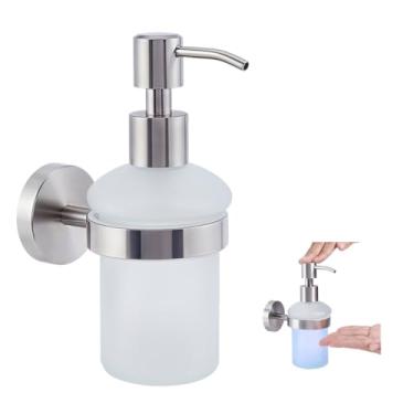 Imagem de AHANDMAKER Dispensador de sabão de vidro montado na parede, garrafa de sabão transparente com bomba de aço inoxidável para cozinha, banheiro, pia, sabonete, loção, decoração de casa, 200 ml