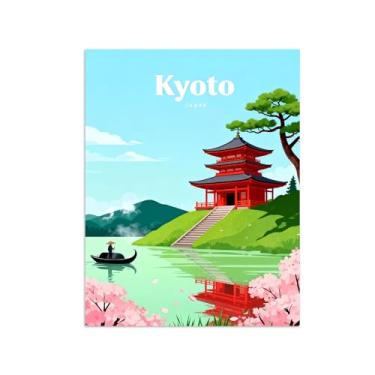 Imagem de Pôster paisagem - Lago Flores Cerejeira Kyoto - Impressões em Tela - Imagem Moderna Natureza para Sala de Estar Decoração 50x65cm Sem Moldura