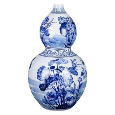 Imagem de Vaso decorativo de cerâmica, artesanato feito à mão, padrão azul e branco, acessórios para casa, decoração de casa