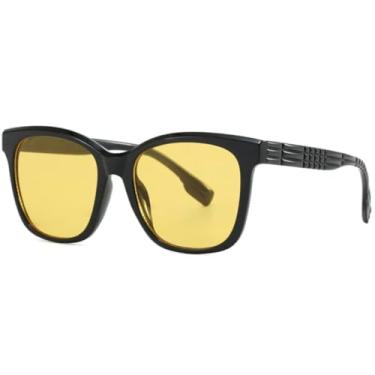 Imagem de HPIRME Óculos de sol femininos vintage de armação grande para uso externo, óculos de sol masculinos de luxo com proteção UV400 (preto e amarelo)