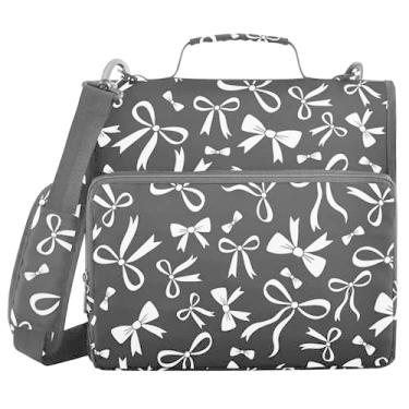 Imagem de Bolsa para fichário com zíper e laço preto e branco, 3 anéis, grande pasta de arquivo, bolsa organizadora com alça de ombro para laptop, 500 folhas para material de escritório universitário