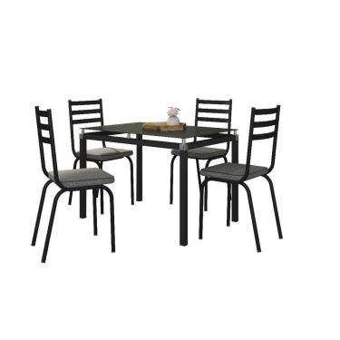 Imagem de Mesa 4 Cadeiras Malva Tampo Vidro 107cm Preto Platina