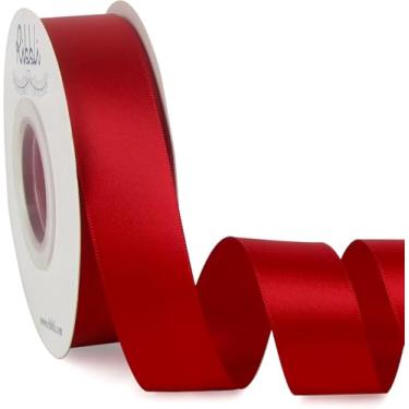 Imagem de Rolo de fita de cetim para embrulho de presente - 1,18 x 86,6 pol. Fita vermelha longa, laços decorativos para Natal, aniversário, presentes de casamento, artesanato e decoração de festa, 1 rolo