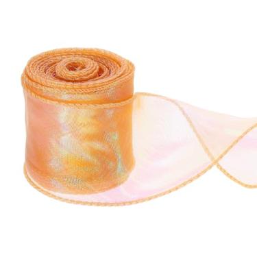 Imagem de PATIKIL Fita de chiffon com fio de 6 cm x 10 metros, fita de organza transparente com fio de cauda de peixe fitas de presente para artesanato embrulho de presente buquê floral, laranja vibrante