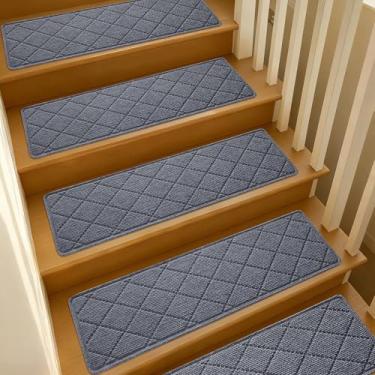 Imagem de 30 x 8 degraus de escada para degraus de madeira internos, 6 peças antiderrapantes para degraus de escada, tapete autoadesivo lavável e reutilizável para crianças idosos, animais de estimação - cinza