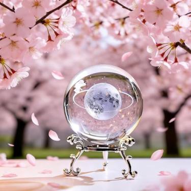 Imagem de 1 bola de cristal para caminhada noturna estrelada com base de metal criativa, globo de vidro para decoração de mesa de casa, presentes de meditação para mulheres e homens (AB-10)