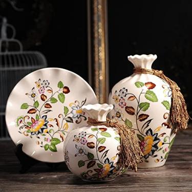 Imagem de Vaso de cerâmica americano 3 conjuntos de decoração criativa para casa hotel clube porcelana branca arranjo de flores decoração artesanal (A)