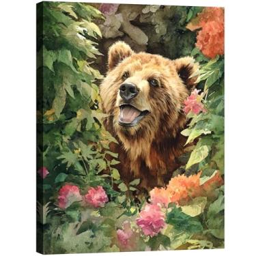 Imagem de Halioyo Arte de parede em tela de urso marrom, decoração de parede rústica de casa de fazenda, pintura moderna de urso preto para sala de estar, quarto, corredor, escritório, pronto para pendurar