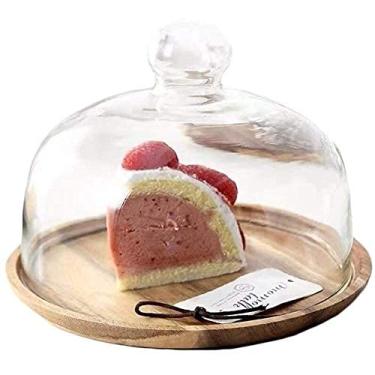 Imagem de Suporte de bolo bandeja de exibição de sobremesa caixa de bolo de 16/8/25 cm, prato de sobremesa de madeira e tampa de vidro sanduíche doméstico cúpula de poeira bandeja de salada de festa chips e