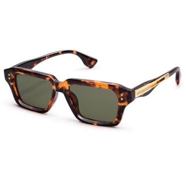 Imagem de VANLINKER Óculos de sol com armação quadrada para homens, lentes de sol hombre VL9927, Armação tartaruga, lente verde, M