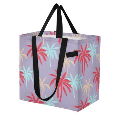 Imagem de SEHANY Sacola reutilizável de folhas de palmeira com alças reforçadas, bolsa de compras de lona dobrável à prova d'água de grande capacidade para viagem, cozinha, praia