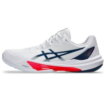 Imagem de ASICS Tênis de vôlei masculino Sky Elite FlyteFoam 3, branco/azul MAKO