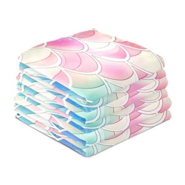 Imagem de Wassud Toalhas de cozinha padrões de sereia arco-íris toalhas de prato de cozinha pacote com 6 panos de prato macios com laço para pendurar toalha de mão super absorvente de secagem rápida toalhas de