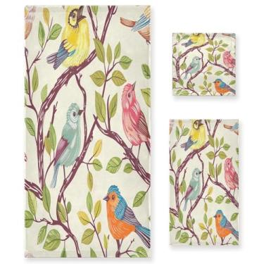 Imagem de xigua Conjunto de toalhas de banheiro ramos de pássaro toalha de banho macia absorvente de 3 peças toalha de mão toalhas decorativas para banheiro, academia, hotel, praia, piscina