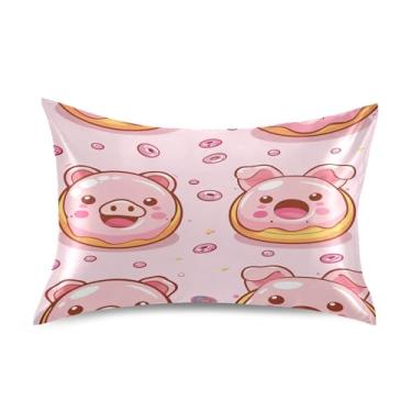 Imagem de xigua Kawaii Donut Fronha de cetim para cabelo e pele, lavável à máquina, antiderrapante, refrescante, almofada, padrão com fecho de envelope, 50,8 cm x 66 cm