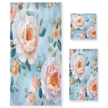 Imagem de xigua Conjunto de toalhas de banheiro floral vintage absorvente macio 3 peças toalha de banho toalha de mão toalhas decorativas para banheiro, academia, hotel, praia, piscina
