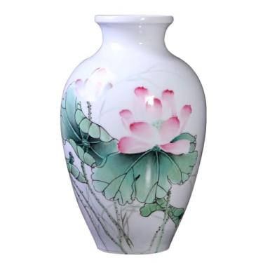 Imagem de Vaso moderno de cerâmica de lótus pintado à mão, moderno, minimalista, decoração de sala de estar, peças centrais de porcelana decorativa chinesa