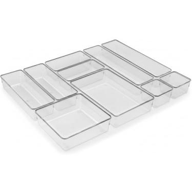 Imagem de Organizador Modular para Gavetas, Acrílico Cristal Transparente, Empilhável, Kit com 10 Peças Tamanhos Sortidos