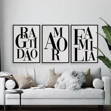 Imagem de Kit 3 Quadros Gratidão Amor E Família 45X34 C/Vidro - Preta