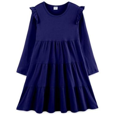 Imagem de Vestido Bumeex para Niña Pequeña Manga Larga Algodón Azul Marino