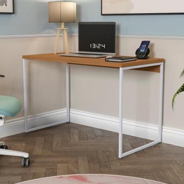 Imagem de Mesa De Escritório Escrivaninha Kappesberg Industrial Canela/Branco 118cm