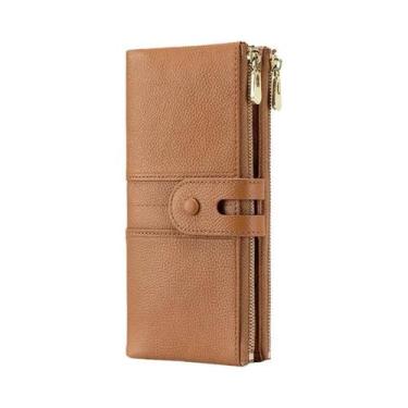 Imagem de Carteira Feminina De Couro Genuíno Com Bloqueio RFID, Grande Capacidad