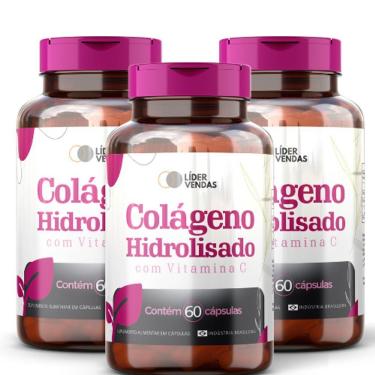 Imagem de Colágeno Hidrolisado Com C 800 Mg 60 Cápsulas: 3 Potes Pele Mais Firme E Jovem Em Cápsulas!
