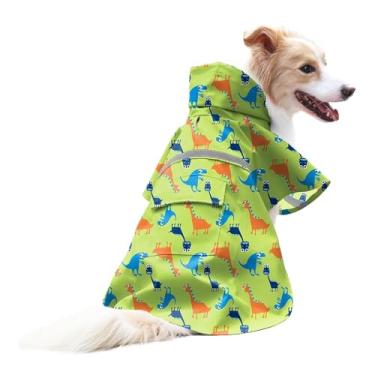 Imagem de Capa de chuva para cães grandes dinossauros ajustável para animais de estimação roupas à prova d'água leve jaqueta de chuva poncho com tira refletiva (3GG, dinossauro laranja)