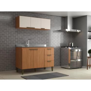 Imagem de Cozinha Bia 2 Pecas com Corrediças Metálicas Aéreo Freijo/off White - 