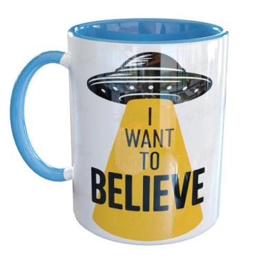 Imagem de Caneca Porcelana Ovni I Want To Believe Ufologia - Pense Canecas, Azul