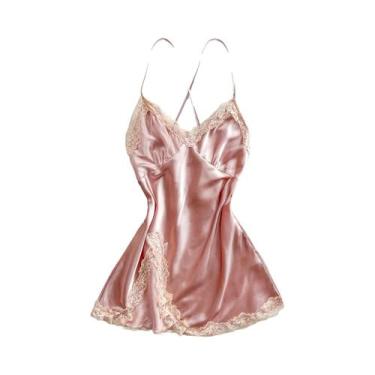 Imagem de Camisola Sexy Com Decote Em V E Detalhes Em Renda, Moda Para Dormir - 