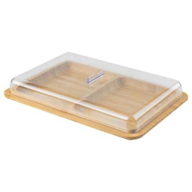 Imagem de Porta Frios Duplo, Base De Bambu Com Tampa Mesa Posta Queijo Ou