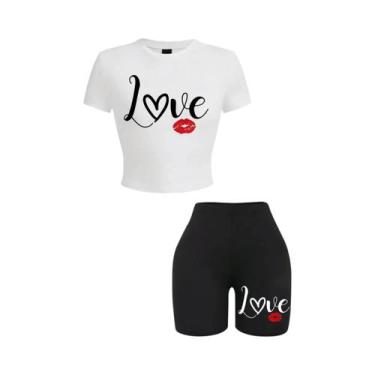 Imagem de Conjunto Feminino De Top Cropped E Shorts Com Estampa De Lábios, Macio