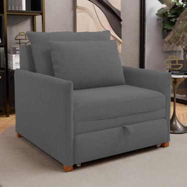Imagem de Poltrona Retrátil Cama Solteiro 2 em 1 Zia Confortável e Funcional Bouclê Cinza Escuro - Desk Design