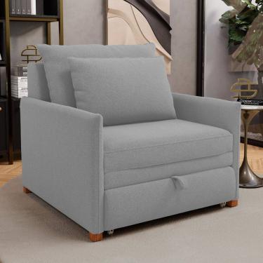 Imagem de Poltrona Retrátil Cama Solteiro 2 em 1 Zia Confortável e Funcional Bouclê Cinza Claro - Desk Design