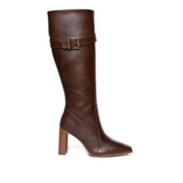 Imagem de Bota Feminina Vizzano Cano Longo com Fivela Marrom, Marrom, 38