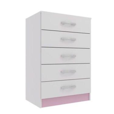 Imagem de Cômoda 5 Gavetas Maxi - Branco - Rosa Branco - Rosa - EVIDÊNCIA MÓVEIS